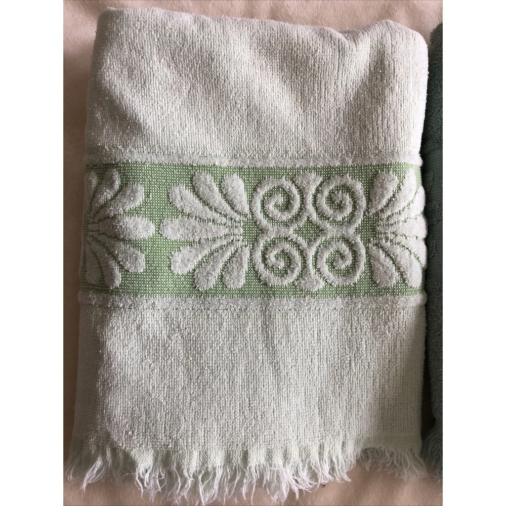 Set 2 Vintage Cannon Monticello Retro MCM Mint Green Bath Towel Set USA